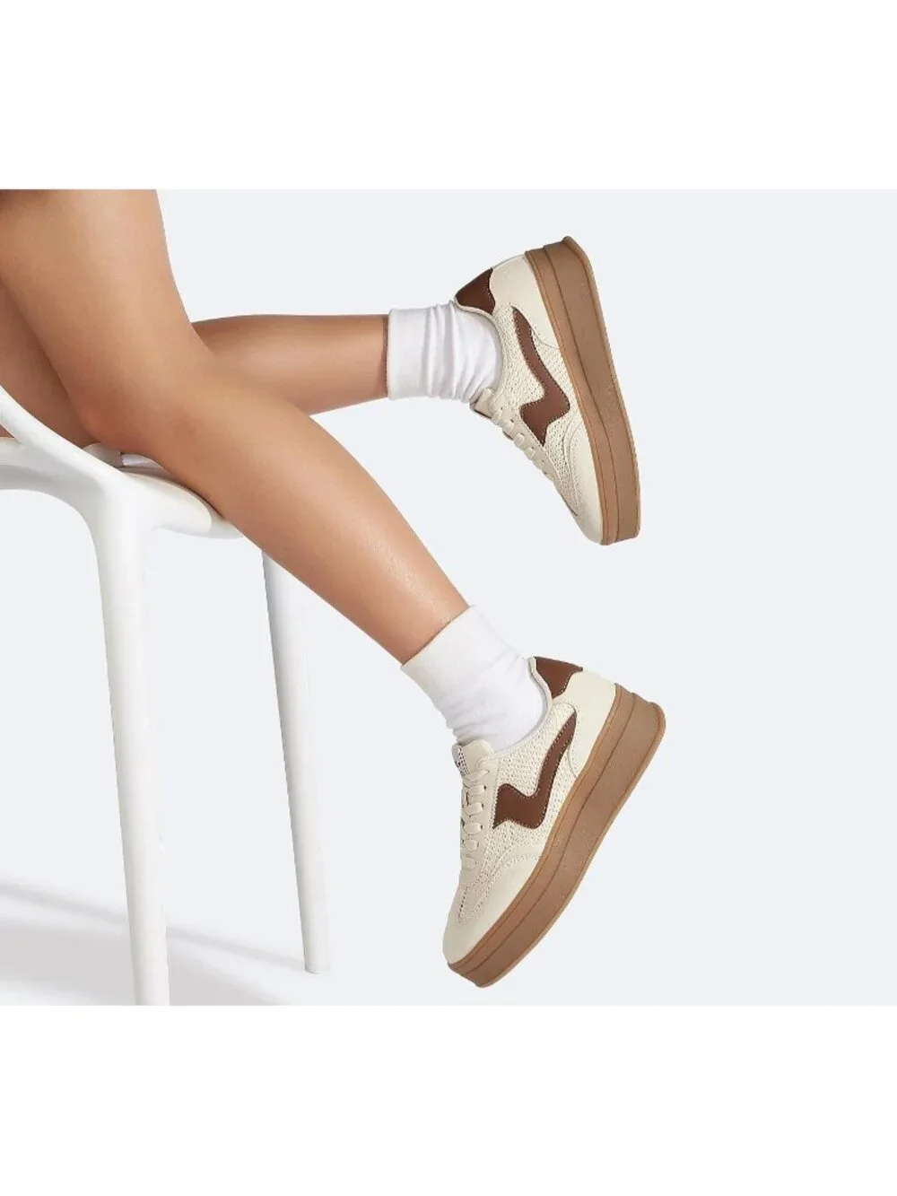 🆕Women's Beige Brown Platform Fashion Sneakers Thick Sole Casual Walking Shoes